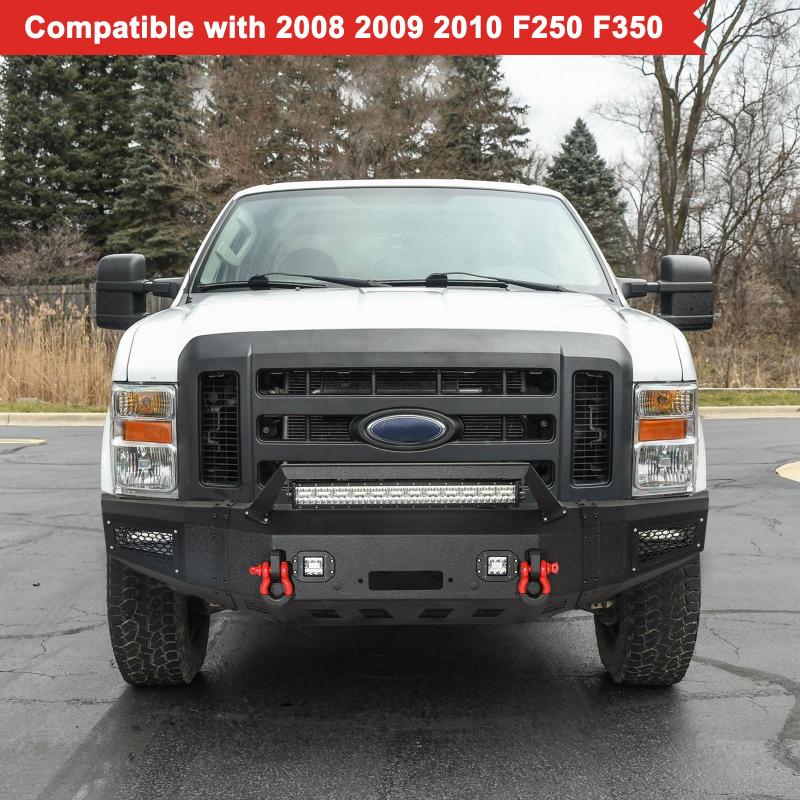 Front Bumper Compatible with 2008-2010 Ford F250 / F350 /F450 / F550 with Winch Plate & LED Lights & D-Rings-8