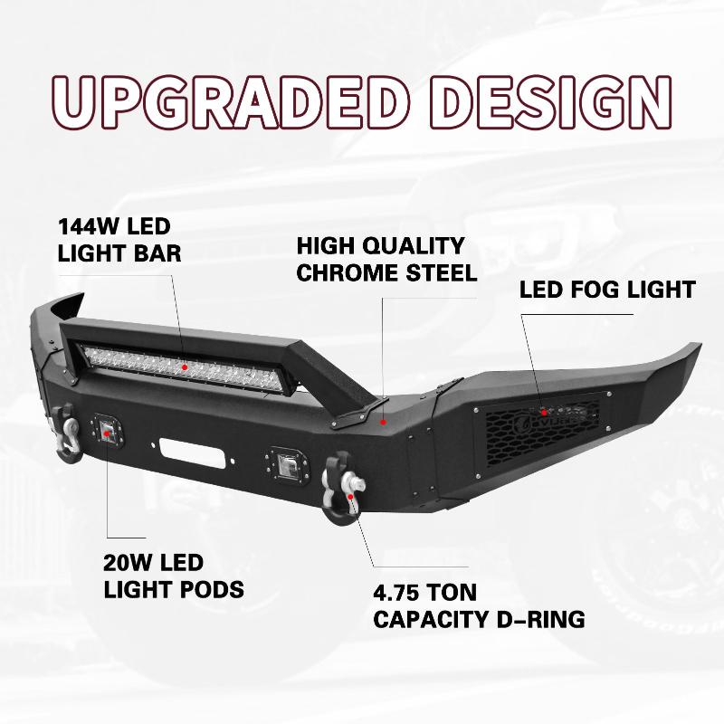 Front Bumper Fit for 2007-2013 Toyota Tundra with D-ring & Winch Plate & LED Lights-3