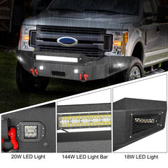 Front Bumper for 1999-2004 F250 F350 F450 F550 with LED Lights & D-Rings & Winch Plate &Sensor Holes-5