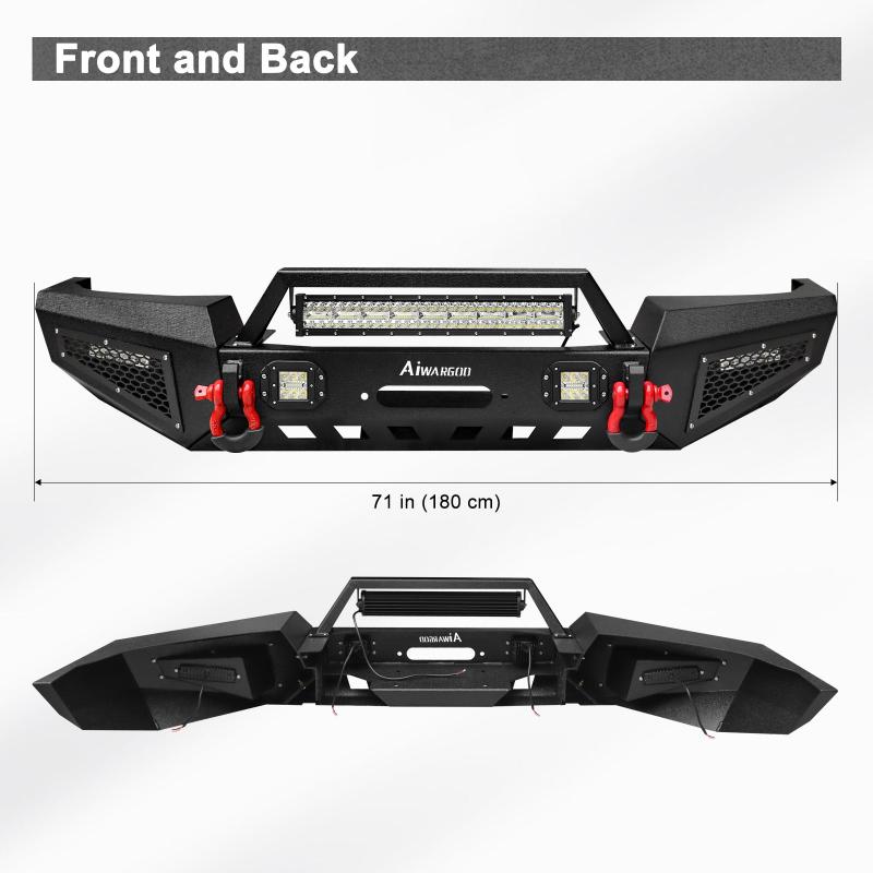 Front Bumper for 1999-2004 Grand Cherokee WJ with D-Rings & Winch Plate & LED Lights-2