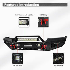 Front Bumper for 1999-2004 Grand Cherokee WJ with D-Rings & Winch Plate & LED Lights-3