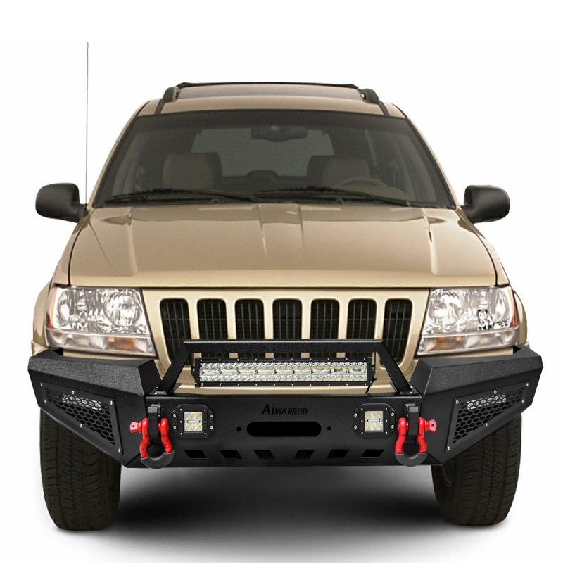Front Bumper for 1999-2004 Grand Cherokee WJ with D-Rings & Winch Plate & LED Lights-6