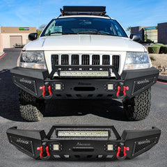 Front Bumper for 1999-2004 Grand Cherokee WJ with D-Rings & Winch Plate & LED Lights-7