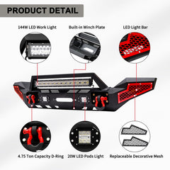 Front Bumper for 2007-2023 Wrangler JKJL&Gladiator JT with Winch Plate & LED Lights & D-Rings