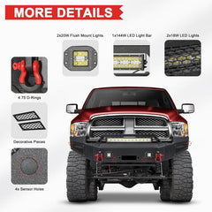 Front Bumper for 2009-2012 RAM 1500 Pickup with Winch Plate & LED Lights & Sensor holes-3