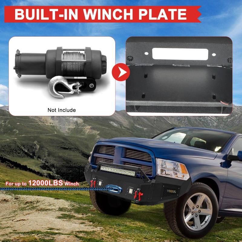 Front Bumper for 2009-2012 RAM 1500 Pickup with Winch Plate & LED Lights & Sensor holes-5
