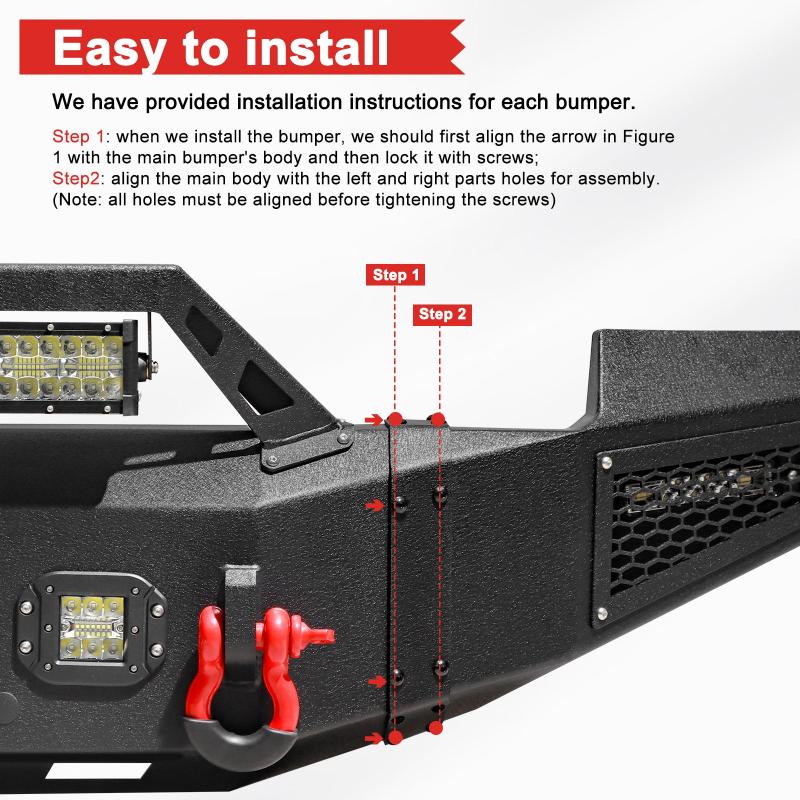 Front Bumper for 2009-2012 RAM 1500 Pickup with Winch Plate & LED Lights & Sensor holes-6