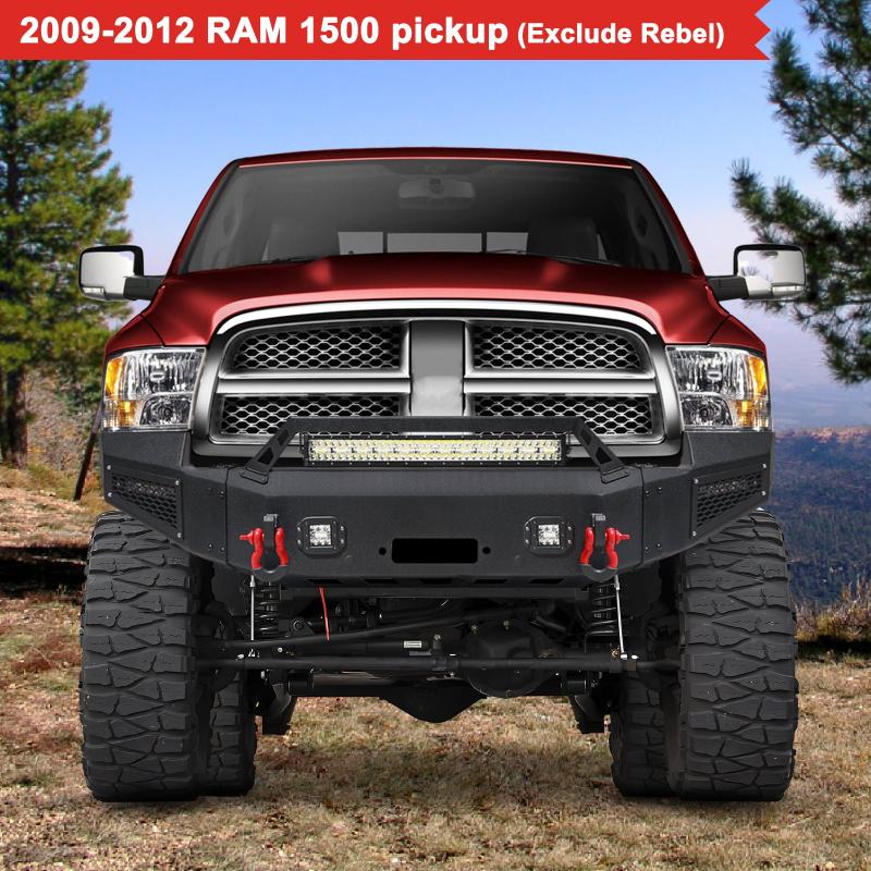 Front Bumper for 2009-2012 RAM 1500 Pickup with Winch Plate & LED Lights & Sensor holes-8
