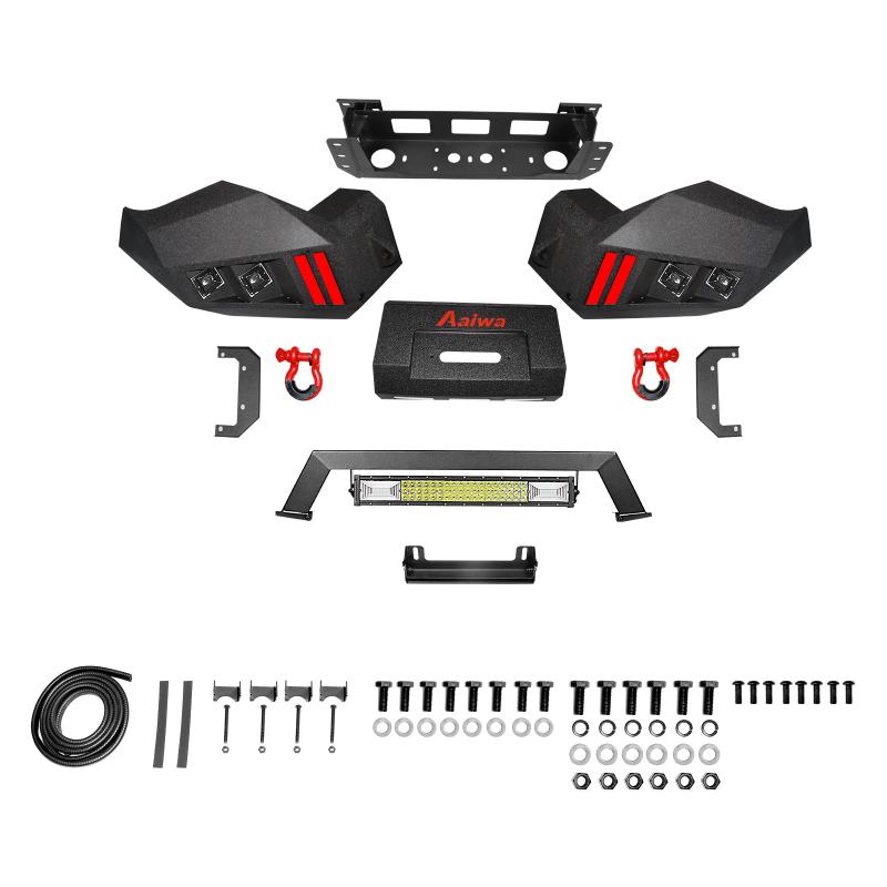 Front Bumper for 2016-2023 Toyota Tacoma with D-Rings & LED Lights & Winch Plate-3