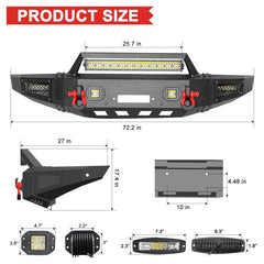 Front Bumper for 2019-2024 Ford Ranger with LED Lights & D-Rings & Winch Palte-2