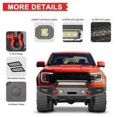 Front Bumper for 2019-2024 Ford Ranger with LED Lights & D-Rings & Winch Palte-3