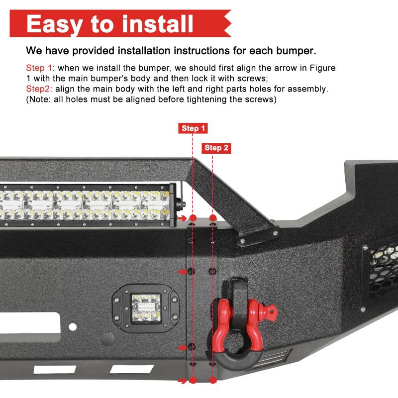Front Bumper for 2019-2024 Ford Ranger with LED Lights & D-Rings & Winch Palte-6