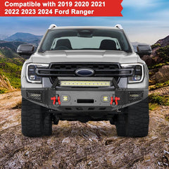 Front Bumper for 2019-2024 Ford Ranger with LED Lights & D-Rings & Winch Palte-8