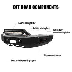 Heavy-duty Steel Front Bumper for 2010-2018 RAM 2500丨3500 with Winch Plate & LED lights & D-Rings & Sensor Holes