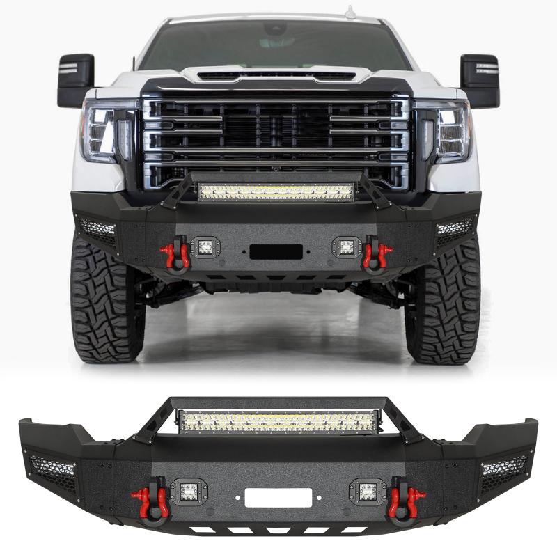 Front Bumper with LED Light Bar and Winch Plate Mount Compatible with 2020-2023 GMC Sierra 2500/3500-1