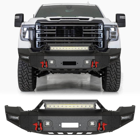 Front Bumper with LED Light Bar and Winch Plate Mount Compatible with 2020-2023 GMC Sierra 2500/3500-1