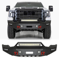 Front Bumper with LED Light Bar and Winch Plate Mount Compatible with 2020-2023 GMC Sierra 2500/3500-1
