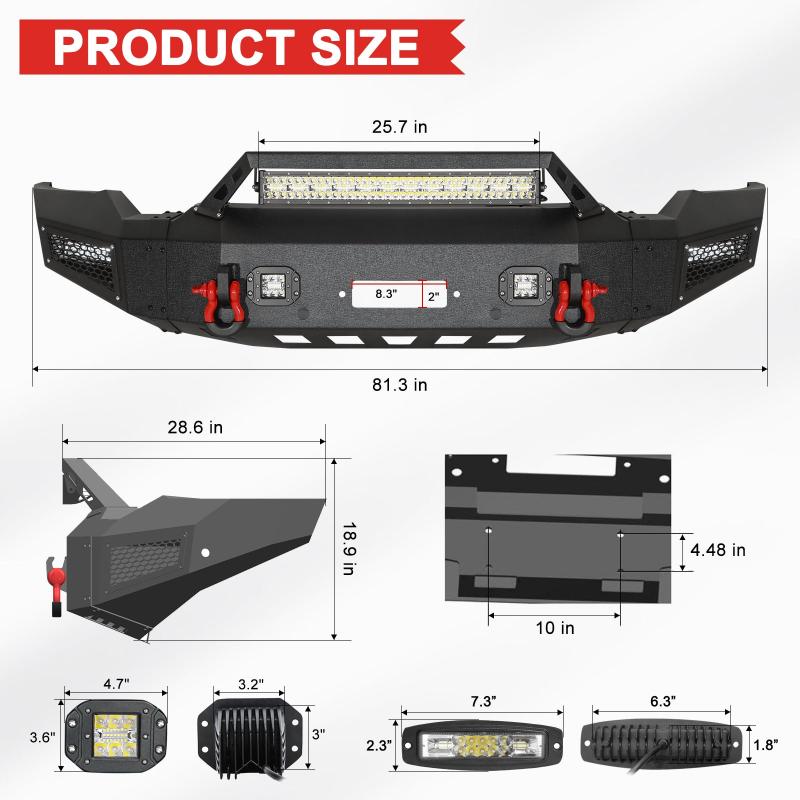 Front Bumper with LED Light Bar and Winch Plate Mount Compatible with 2020-2023 GMC Sierra 2500/3500-2