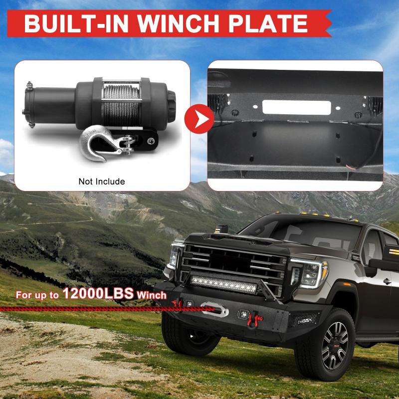 Front Bumper with LED Light Bar and Winch Plate Mount Compatible with 2020-2023 GMC Sierra 2500/3500-5