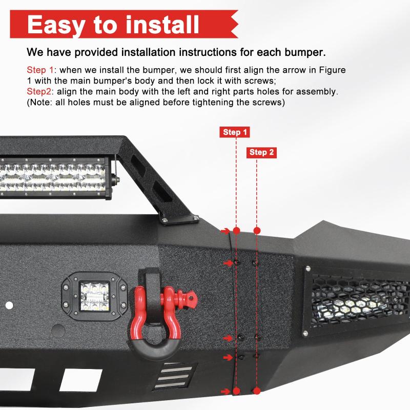 Front Bumper with LED Light Bar and Winch Plate Mount Compatible with 2020-2023 GMC Sierra 2500/3500-6