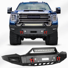 Front Bumper with LED Light Bar and Winch Plate Mount Compatible with 2020-2023 GMC Sierra 2500/3500-7