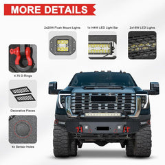 Front Bumper with LED Light Bar and Winch Plate Mount Compatible with 2020-2023 GMC Sierra 2500/3500-t