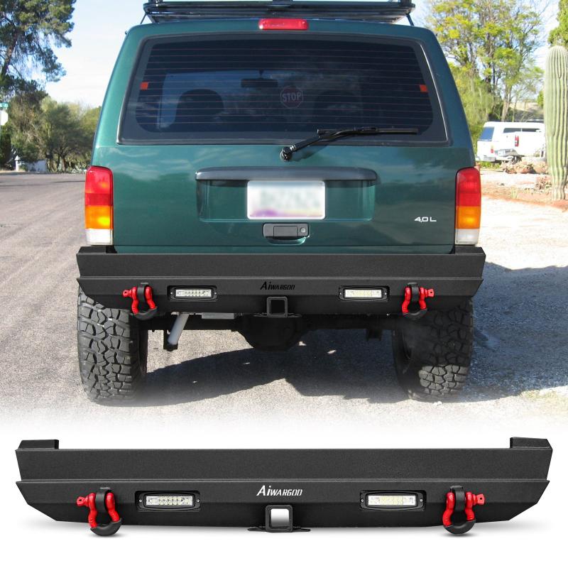 Front and Rear Bumper for 1983-2001 Jeep Cherokee XJ with D-Rings & Winch Plate & LED Lights-6