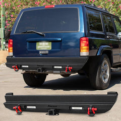 Front and Rear Bumper for 1983-2001 Jeep Cherokee XJ with D-Rings & Winch Plate & LED Lights-3