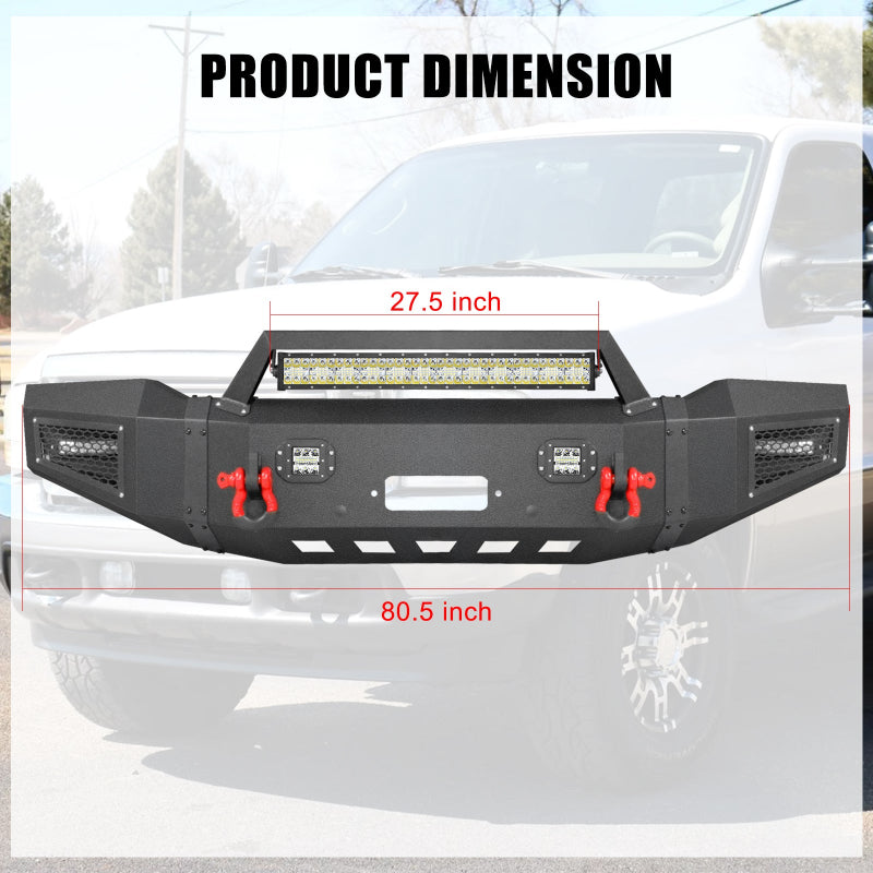 Front and Rear Bumper for 1999-2004 Ford F250/F350/F450/F550 with Winch Plate & LED Lights & D-Rings & Sensor Holes-6