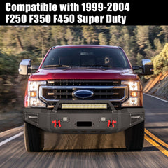 Front and Rear Bumper for 1999-2004 Ford F250/F350/F450/F550 with Winch Plate & LED Lights & D-Rings & Sensor Holes-9