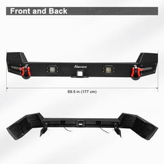 Front and Rear Bumper for 1999-2004 Grand Cherokee WJ with D-Rings & Winch Plate & LED Lights-2