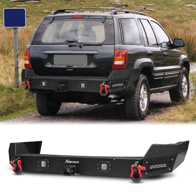 Front and Rear Bumper for 1999-2004 Grand Cherokee WJ with D-Rings & Winch Plate & LED Lights-4