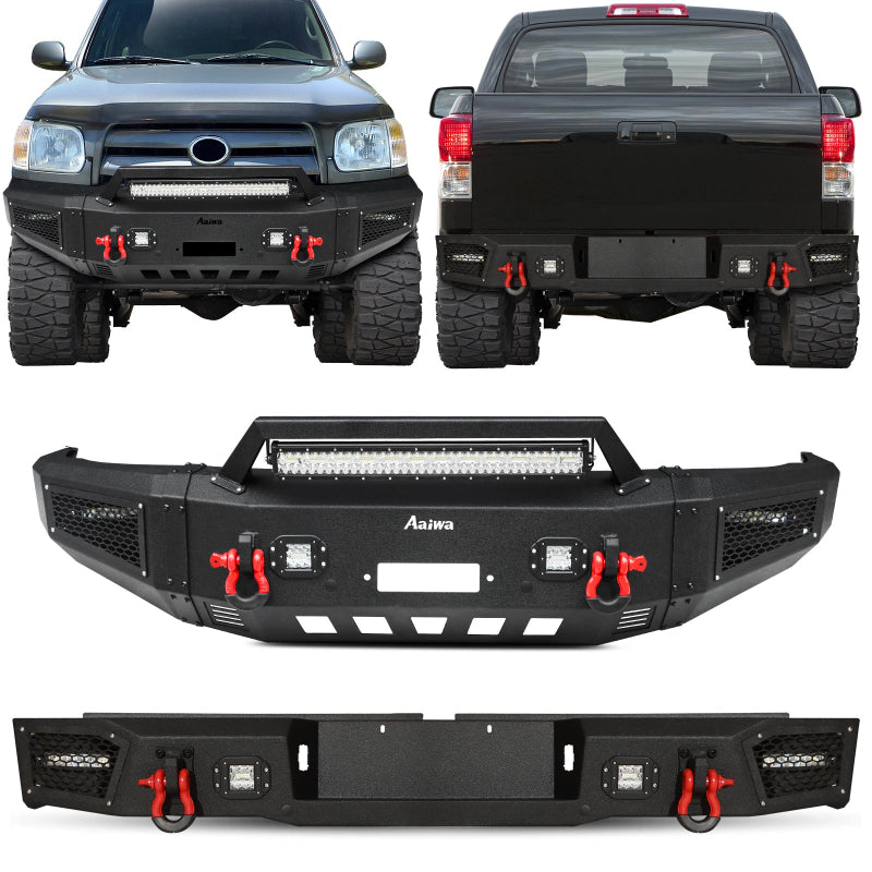 Front and Rear Bumper for 2000-2006 Toyota Tundra with D-Rings&Winch Plate&LED Lights-1