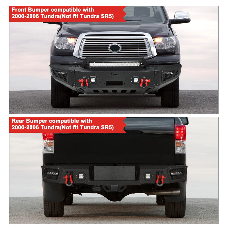 Front and Rear Bumper for 2000-2006 Toyota Tundra with D-Rings&Winch Plate&LED Lights-19