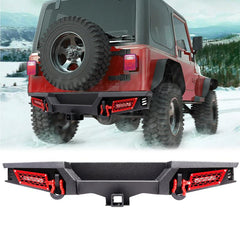 Front and Rear Bumper for 2007-2018 Wrangler JK with Winch Plate & LED Lights & D-Rings-1