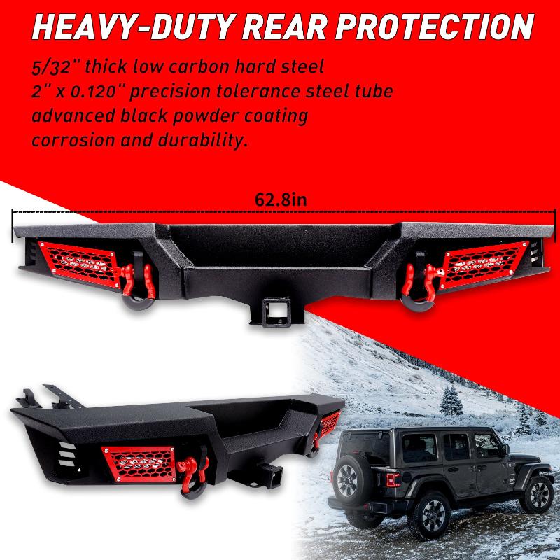 Front and Rear Bumper for 2007-2018 Wrangler JK with Winch Plate & LED Lights & D-Rings-3
