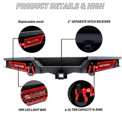 Front and Rear Bumper for 2007-2018 Wrangler JK with Winch Plate & LED Lights & D-Rings-08