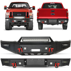 Front and Rear Bumper for 2008-2010 Ford F250/F350/F450/F550 with Winch Plate & LED Lights & D-Rings & Sensor Holes