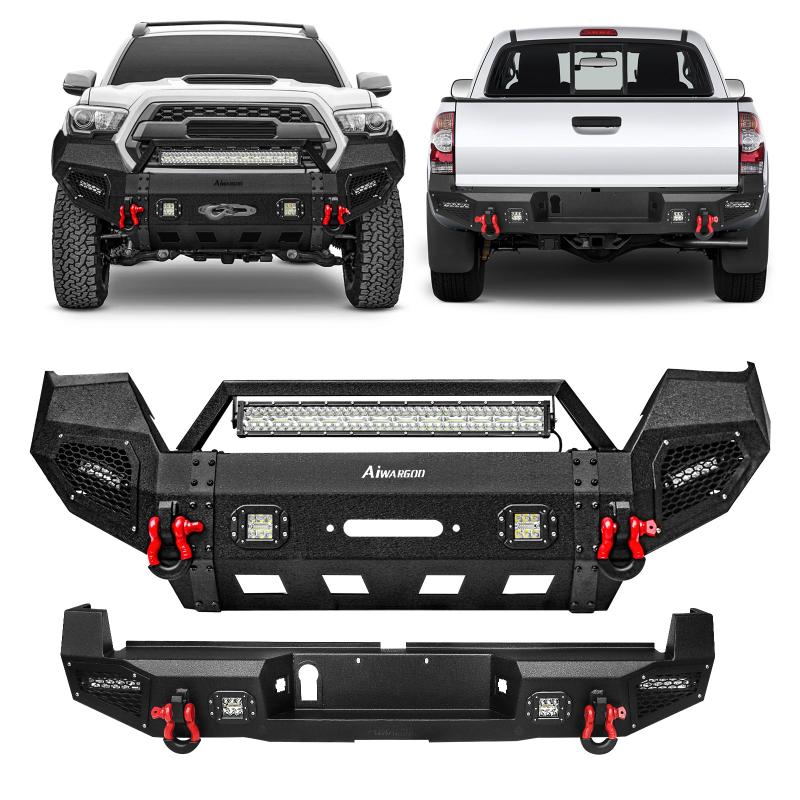 Front and Rear Bumper for 2016-2023 Toyota Tacoma with D-Rings & Winch Plate & LED Lights-1