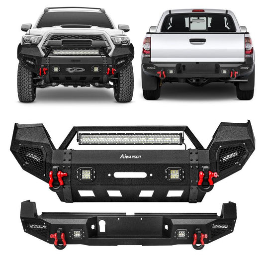 Front and Rear Bumper for 2016-2023 Toyota Tacoma with D-Rings & Winch Plate & LED Lights-1