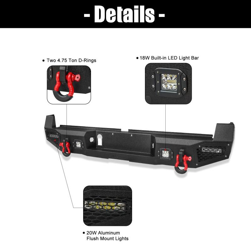 Front and Rear Bumper for 2016-2023 Toyota Tacoma with D-Rings & Winch Plate & LED Lights-4