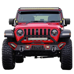 Front and Rear Bumper for 2018-2022 Wrangler JL with Winch Plate & LED Lights & D-Rings-Show-Front