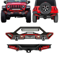 Front and Rear Bumper for 2018-2022 Wrangler JL with Winch Plate & LED Lights & D-Rings-1