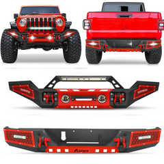 Front and Rear Bumper for 2020-2025 Gladiator JT with Winch Plate & LED Lights & D-Rings-1