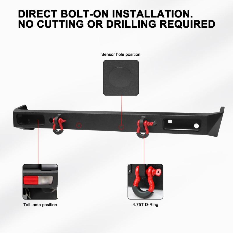 Front and Rear Bumper for 1999-2004 Land Rover Discovery2 with LED Lights & D-Rings & Sensor Holes-7