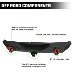 Front and Rear Bumper for 2007-2018 Jeep Wrangler JK and JKU with D-Rings & Fog Lights Holes-11