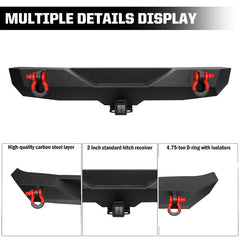 Front and Rear Bumper for 2007-2018 Jeep Wrangler JK and JKU with D-Rings & Fog Lights Holes-12