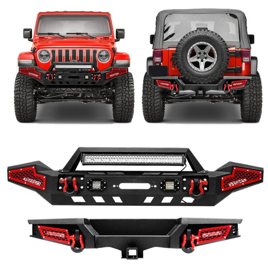 Front and Rear Bumper for 2007-2018 Wrangler JKJL&Gladiator JT with Winch Plate & LED Lights & D-Rings-1
