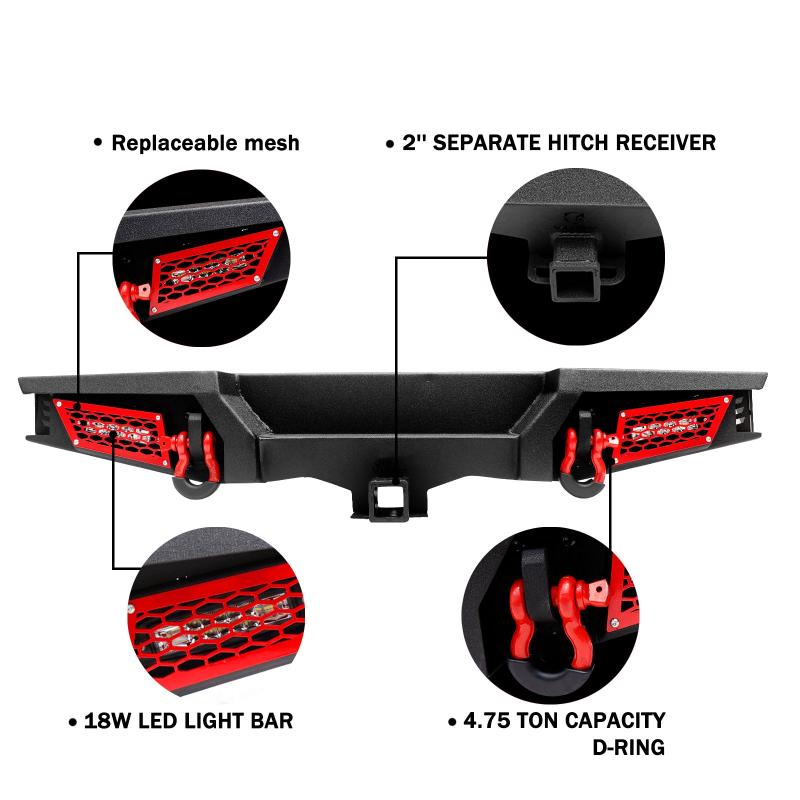 Front and Rear Bumper for 2007-2018 Wrangler JKJL&Gladiator JT with Winch Plate & LED Lights & D-Rings-7