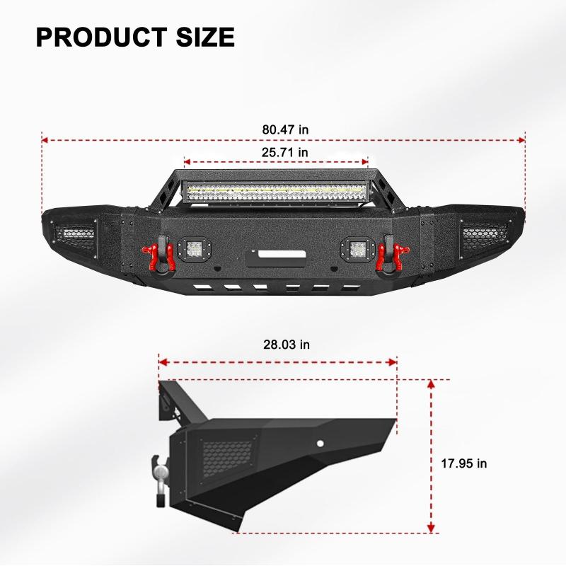 Front and Rear Bumper for 2015-2019 Chevy Silverado 2500丨3500 with Winch Plate and LED Lights-4